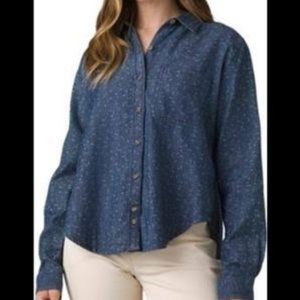 Prana Washed Out Denim Indigo Ditsy Long Sleeves Shirt Medium